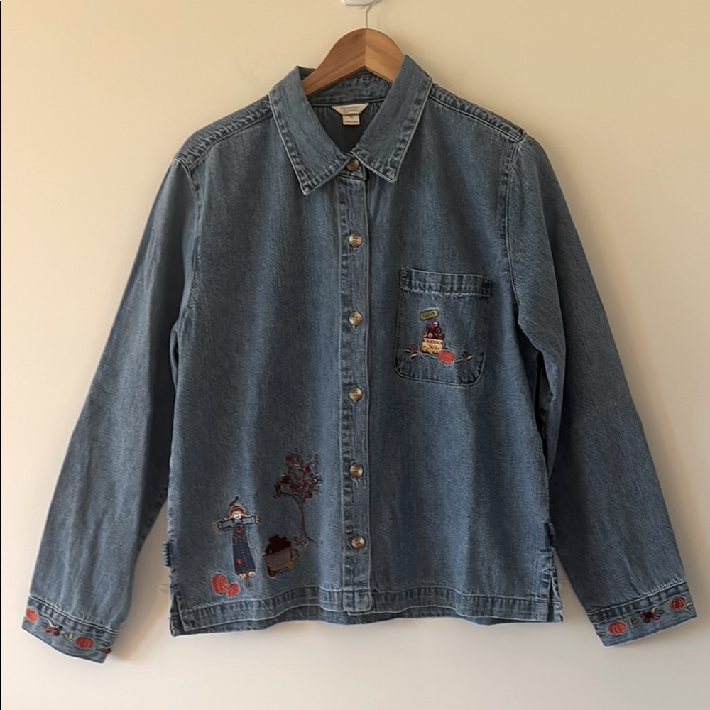Christopher & Banks Embroidered Fall Festival  Denim‎ Shirt Jacket Size XL